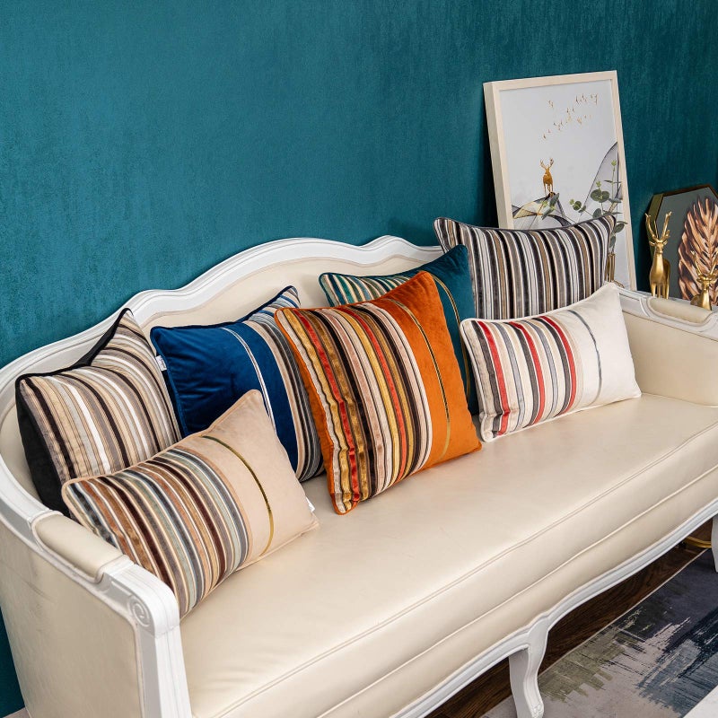 Yangest Orange Striped Throw Pillow Cover Multicolor Velvet Cushion Cover Modern Bohemian Pillowcase for Sofa Couch Bedroom Living Room Home Christmas Decoration,18x18 Inch - Image 5